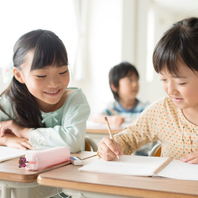 勉強を教え合う小学生